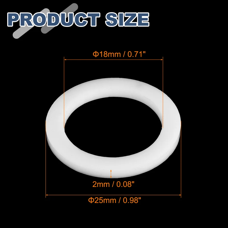 M18 PTFE Flat Washer, 32 Pcs 18x25x2mm O-Ring Sealing Gasket, White