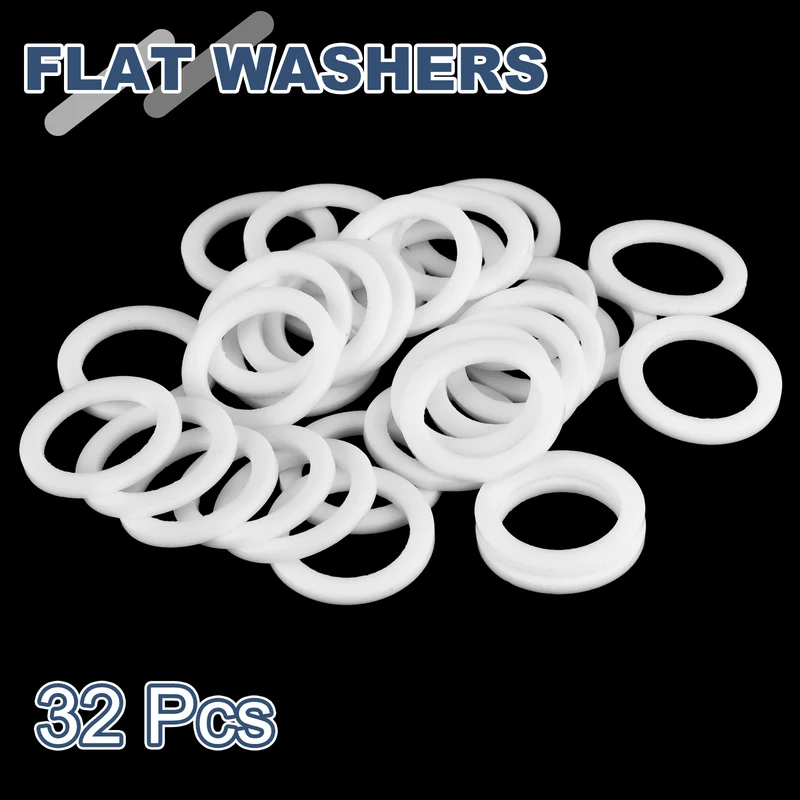 M18 PTFE Flat Washer, 32 Pcs 18x25x2mm O-Ring Sealing Gasket, White