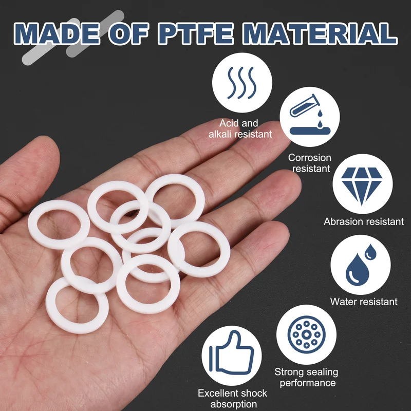 M18 PTFE Flat Washer, 32 Pcs 18x25x2mm O-Ring Sealing Gasket, White