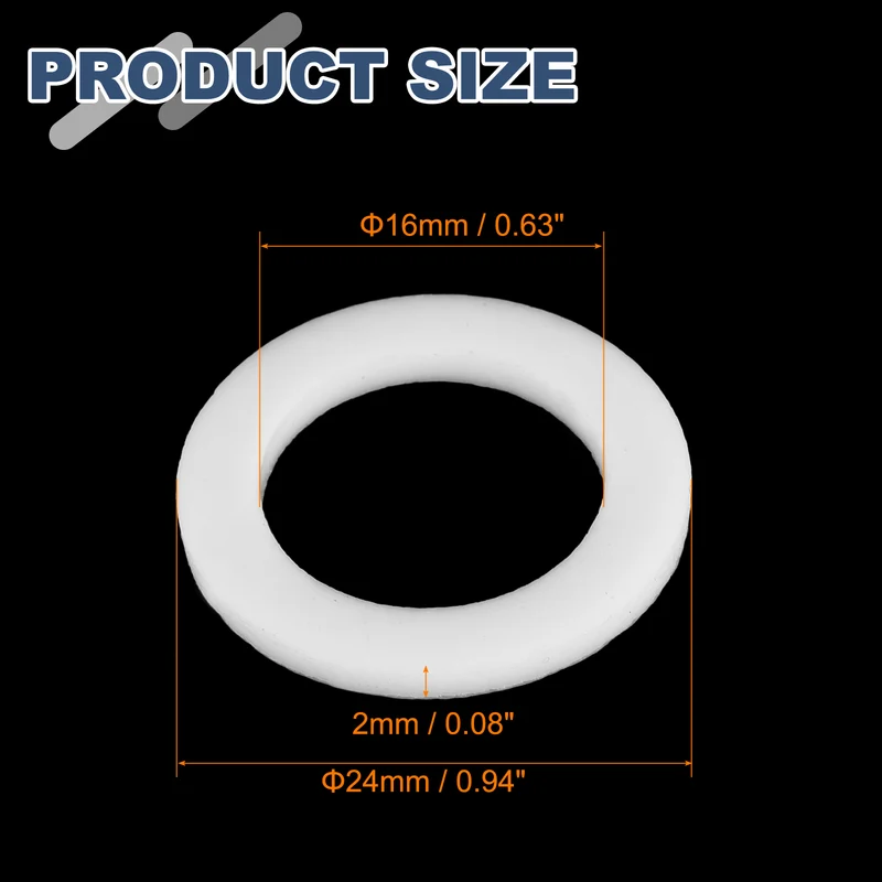 M16 PTFE Flat Washer, 32 Pcs 16x24x2mm O-Ring Sealing Gasket, White