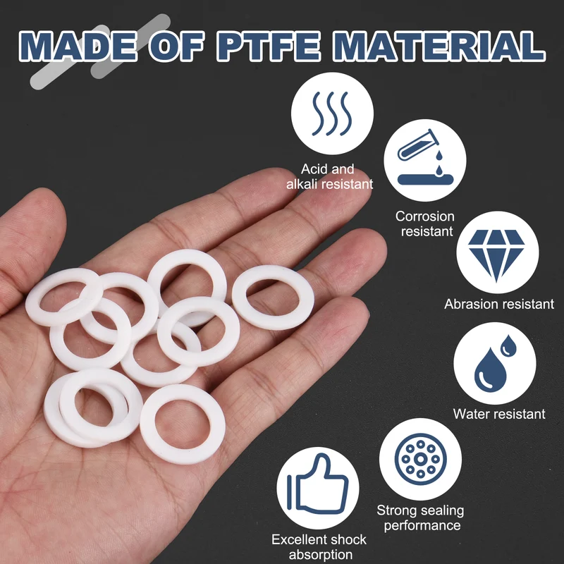 M16 PTFE Flat Washer, 32 Pcs 16x24x2mm O-Ring Sealing Gasket, White