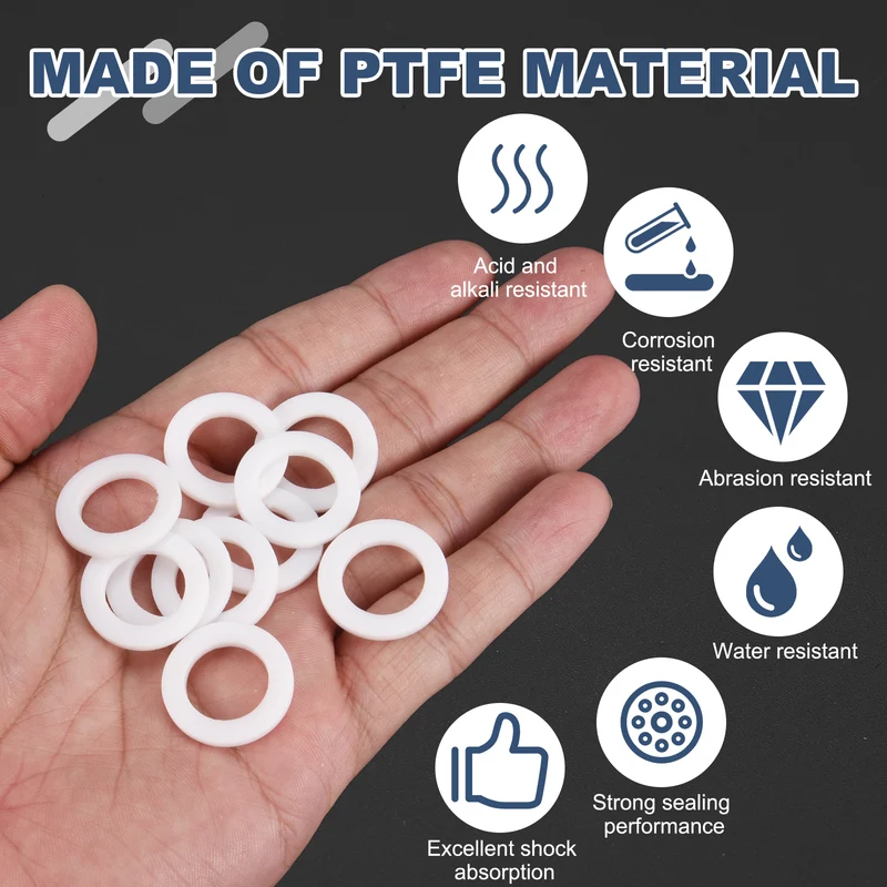 M14 PTFE Flat Washer, 32 Pcs 14x22x2mm O-Ring Sealing Gasket, White