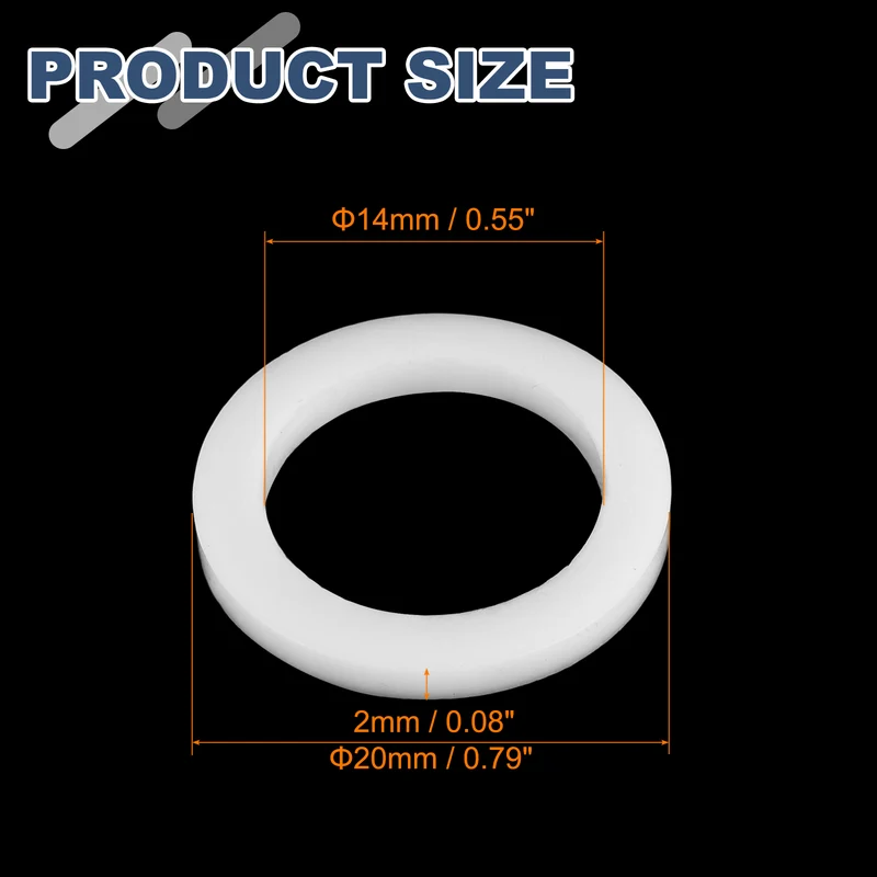 M14 PTFE Flat Washer, 32 Pcs 14x20x2mm O-Ring Sealing Gasket, White