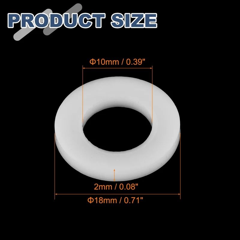 M10 PTFE Flat Washer, 32 Pcs 10x18x2mm O-Ring Sealing Gasket, White