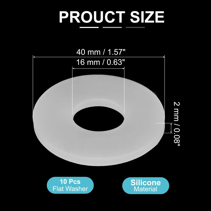 10Pcs M16 Silicone Flat Washer 16mm ID 40mm OD 3mm Thick O Sealing Ring