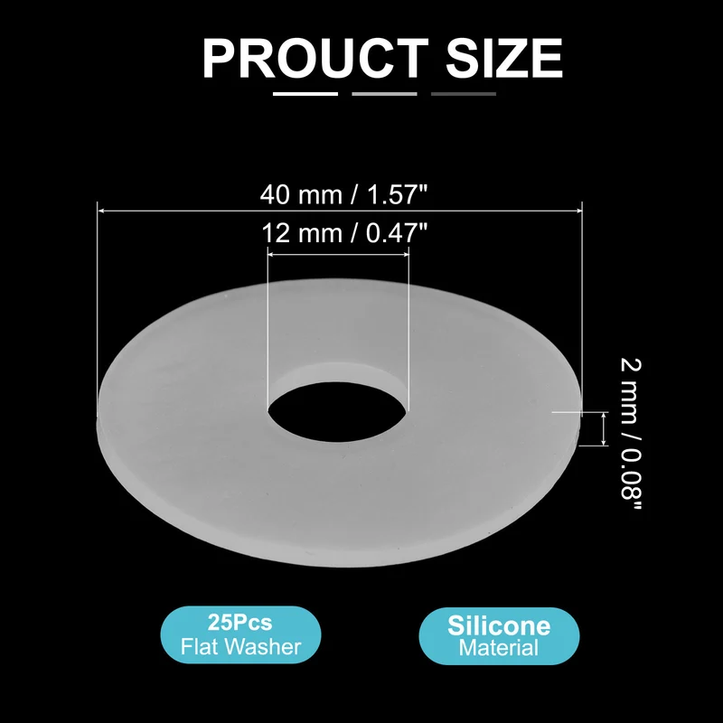 25Pcs M12 Silicone Flat Washer 12mm ID 40mm OD 2mm Thick O Sealing Ring