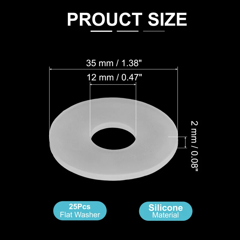 25Pcs M12 Silicone Flat Washer 12mm ID 35mm OD 2mm Thick O Sealing Ring