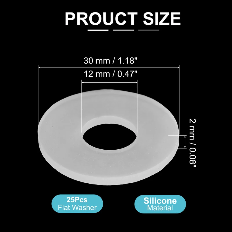 25Pcs M12 Silicone Flat Washer 12mm ID 30mm OD 2mm Thick O Sealing Ring