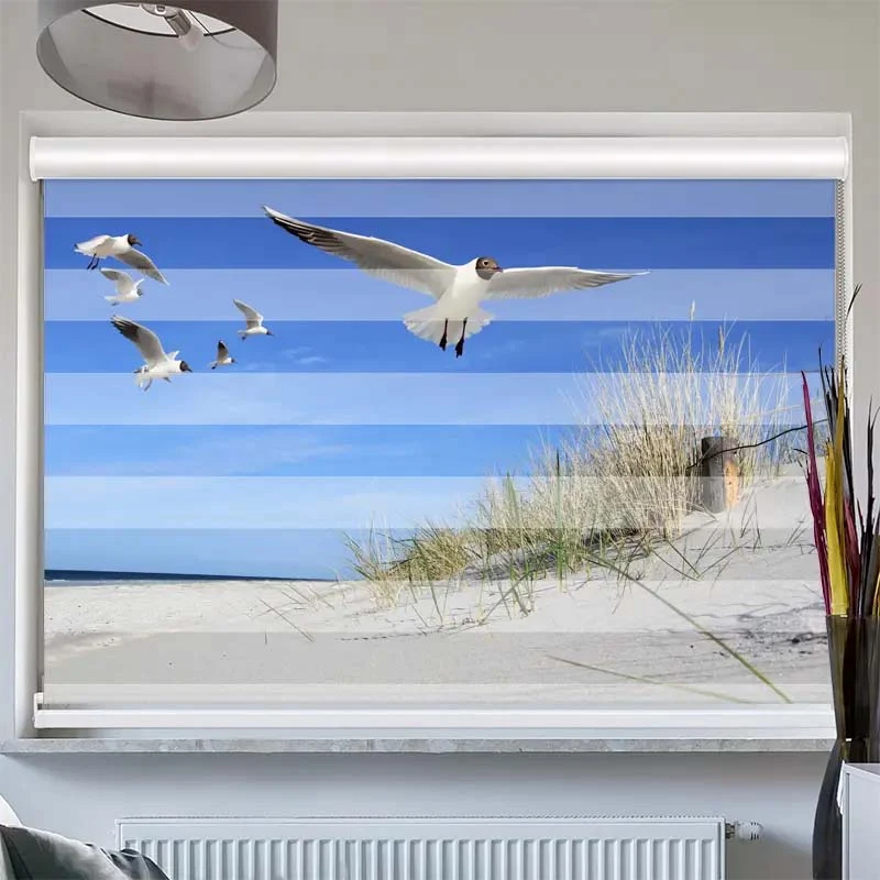 Doppelrollo mit Kassette "Moewen am Strand"
