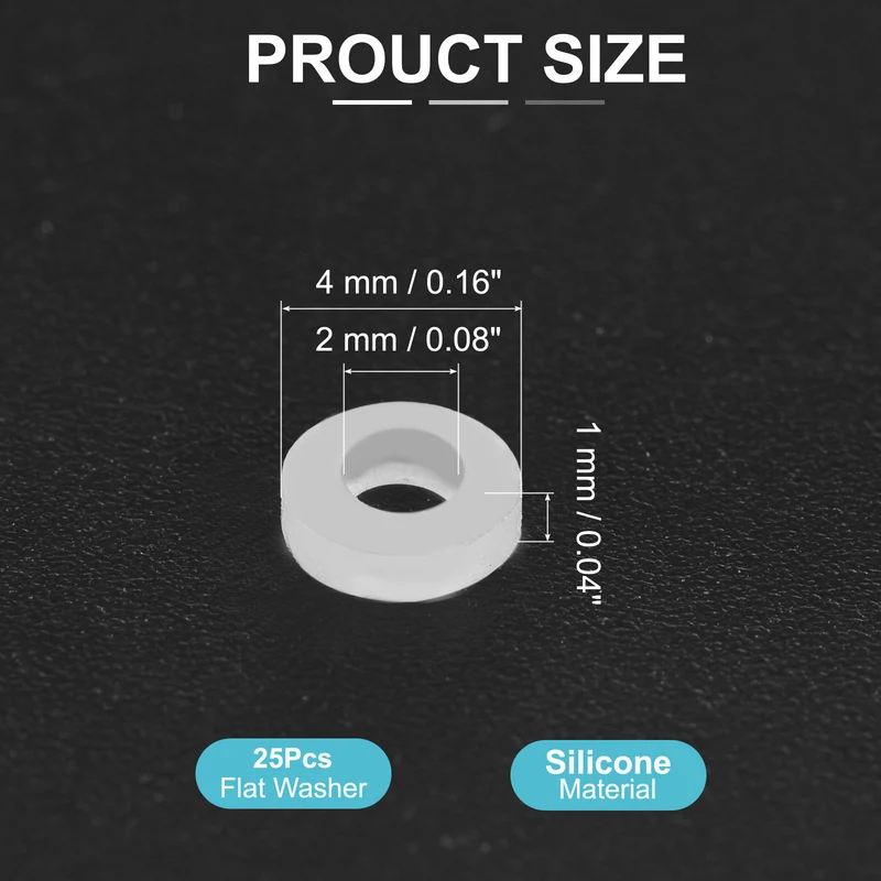 25Pcs M2 Silicone Flat Washer 2mm ID 4mm OD 1mm Thick O Sealing Ring