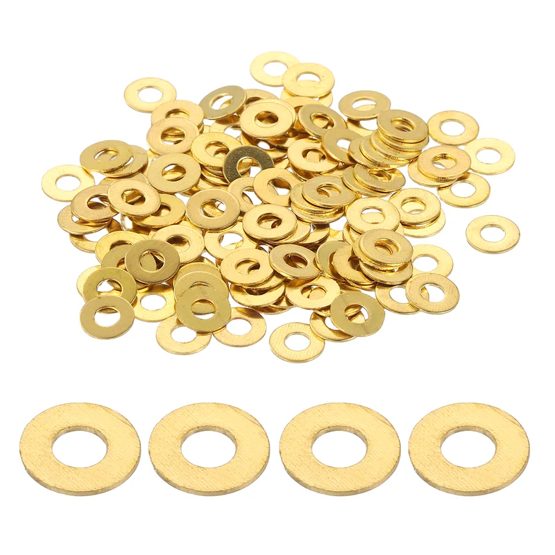 Flat Washers, (M2x5x0.4mm, Golden) (125 Pcs), Brass Sealing Gasket Rings