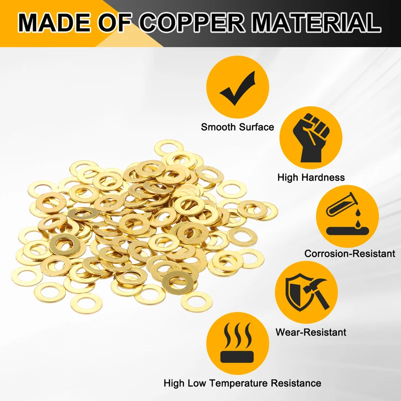 Flat Washers, (M3x6x0.5mm, Golden) (125 Pcs), Brass Sealing Gasket Rings