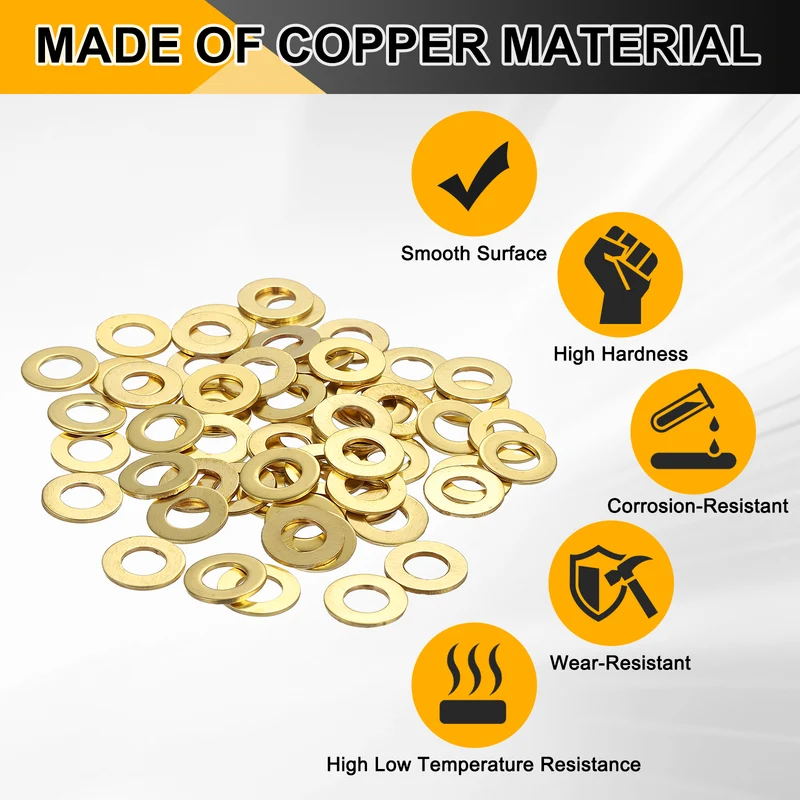 Flat Washers, (M5x10x0.8mm, Golden) (80 Pcs), Brass Sealing Gasket Rings
