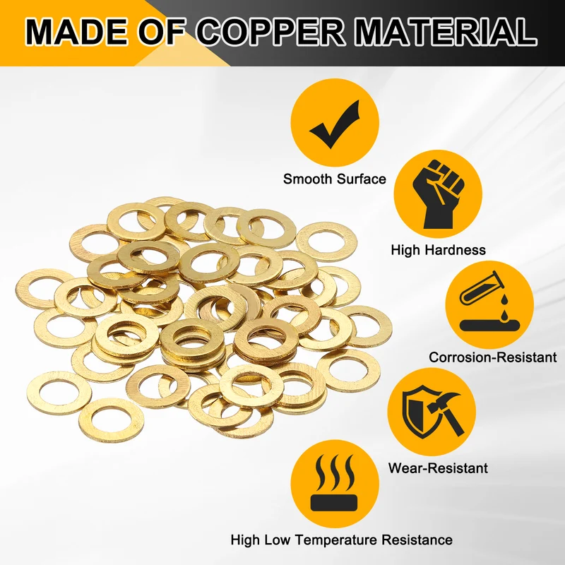 Flat Washers, (M4x8x0.8mm, Golden) (80 Pcs), Brass Sealing Gasket Rings