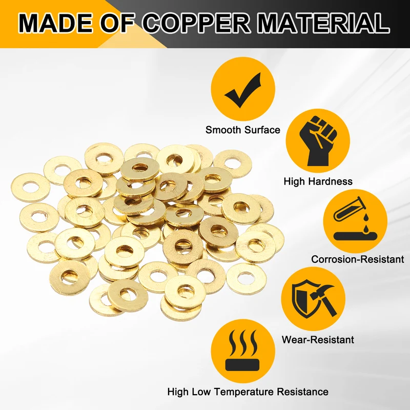 Flat Washers, (M3x8x0.8mm, Golden) (80 Pcs), Brass Sealing Gasket Rings