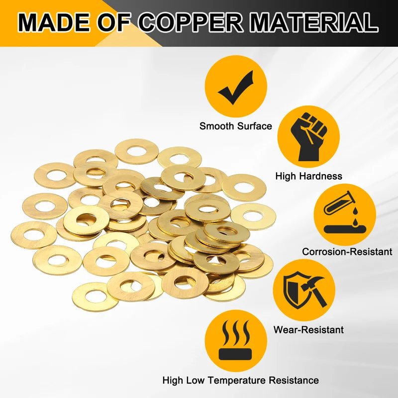 Flat Washers, (M4x10x0.8mm, Golden) (80 Pcs), Brass Sealing Gasket Rings