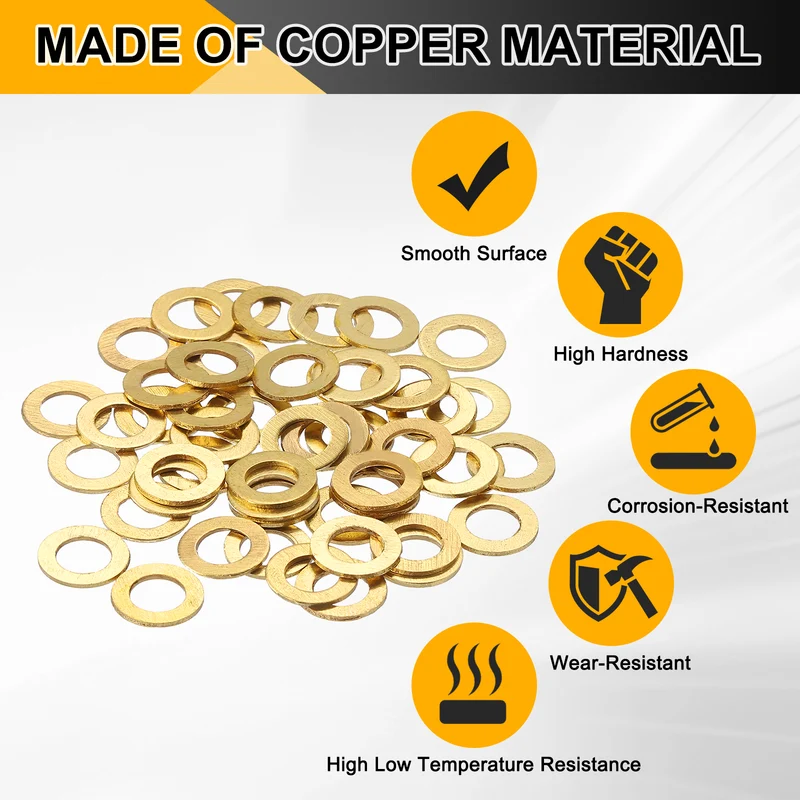 Flat Washers, (M5x9x0.8mm, Golden) (80 Pcs), Brass Sealing Gasket Rings