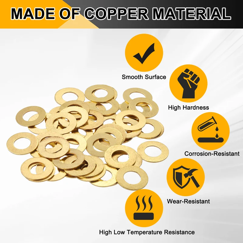 Flat Washers, (M6x12x0.8mm, Golden) (60 Pcs), Brass Sealing Gasket Rings