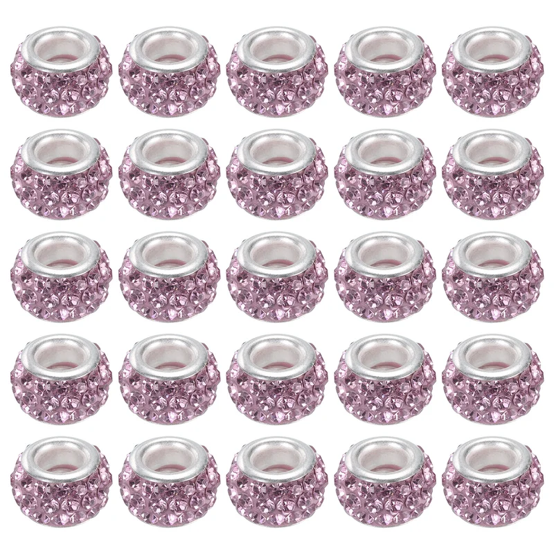 60Pcs 12mm Rhinestone European Beads Large Hole Crystal Beads Light Purple