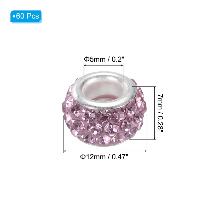 60Pcs 12mm Rhinestone European Beads Large Hole Crystal Beads Light Purple