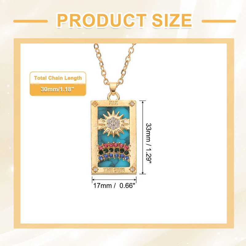 Tarot Card Necklace, Alloy Tarot Sun Necklaces, Gold