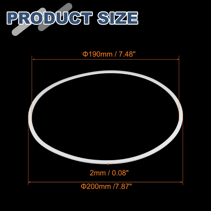 M190 PTFE Flat Washer, 2 Pcs 190x200x2mm O-Ring Sealing Gasket, White