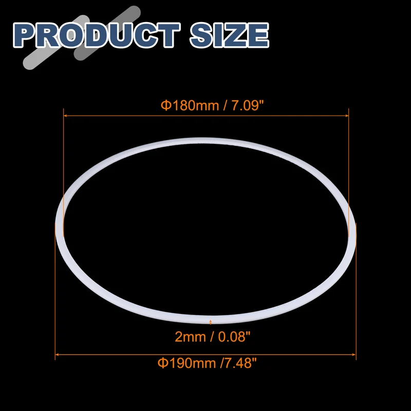 M180 PTFE Flat Washer, 2 Pcs 180x190x2mm O-Ring Sealing Gasket, White