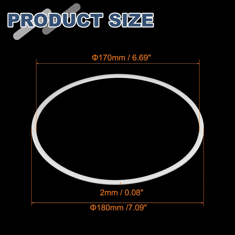 M170 PTFE Flat Washer, 2 Pcs 170x180x2mm O-Ring Sealing Gasket, White
