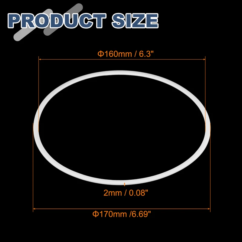 M160 PTFE Flat Washer, 2 Pcs 160x170x2mm O-Ring Sealing Gasket, White