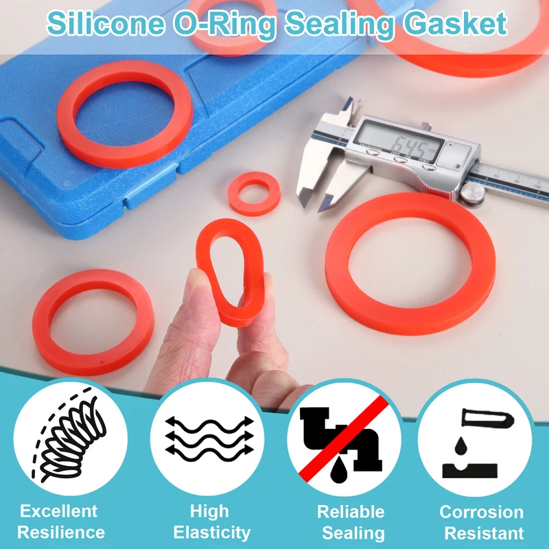 8Pcs Silicone Flat Washer DN40 1-1/2" Gasket Sealing O Rings, Red