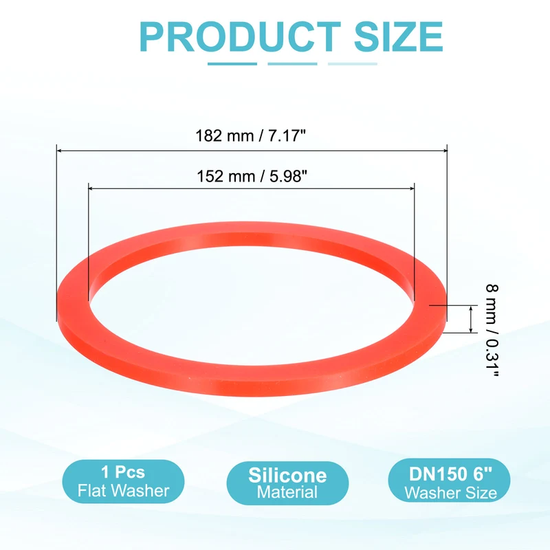 Silicone Flat Washer DN150 6 " Gasket Sealing O Rings, Red