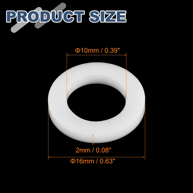 M10 PTFE Flat Washer, 32 Pcs 10x16x2mm O-Ring Sealing Gasket, White