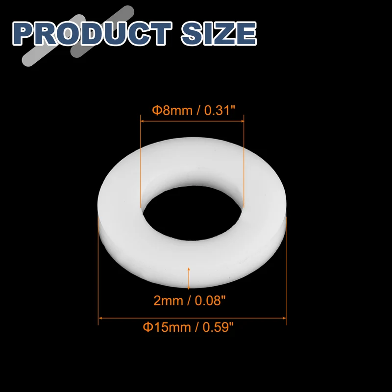 M8 PTFE Flat Washer, 32 Pcs 8x15x2mm O-Ring Sealing Gasket, White