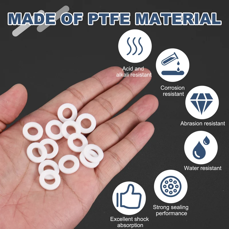 M8 PTFE Flat Washer, 32 Pcs 8x15x2mm O-Ring Sealing Gasket, White