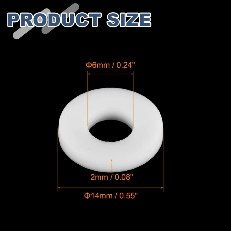 M6 PTFE Flat Washer, 32 Pcs 6x14x2mm O-Ring Sealing Gasket, White