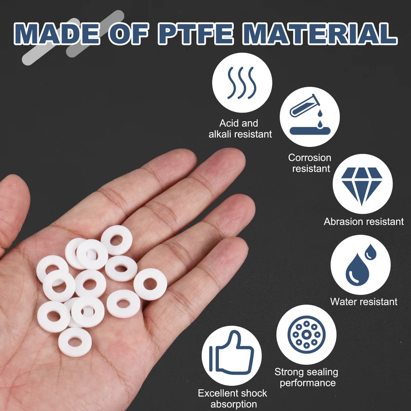 M6 PTFE Flat Washer, 32 Pcs 6x14x2mm O-Ring Sealing Gasket, White