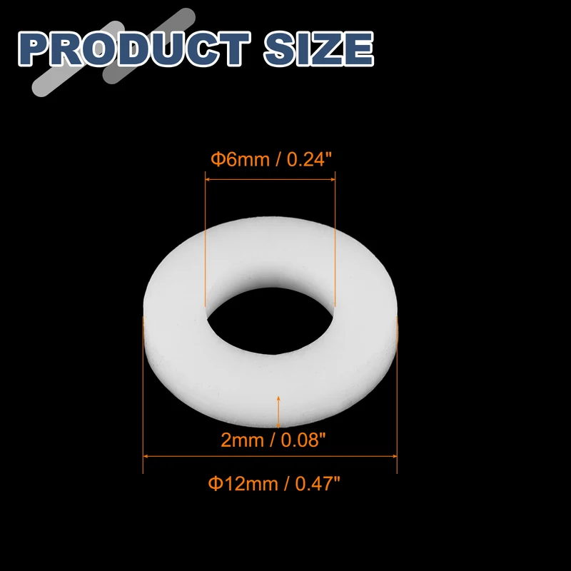 M6 PTFE Flat Washer, 32 Pcs 6x12x2mm O-Ring Sealing Gasket, White