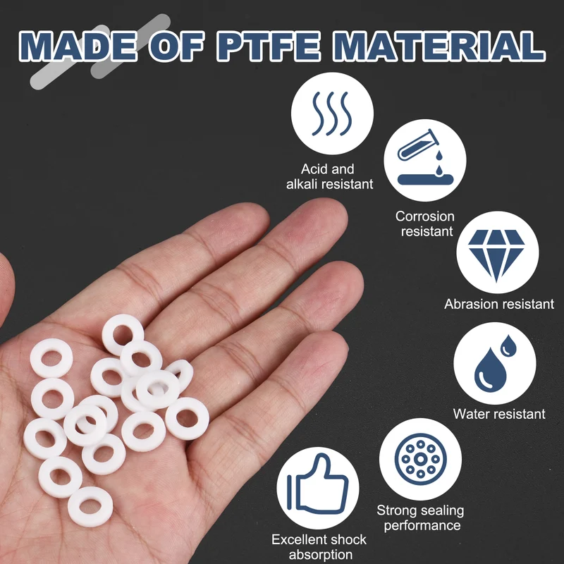 M6 PTFE Flat Washer, 32 Pcs 6x12x2mm O-Ring Sealing Gasket, White