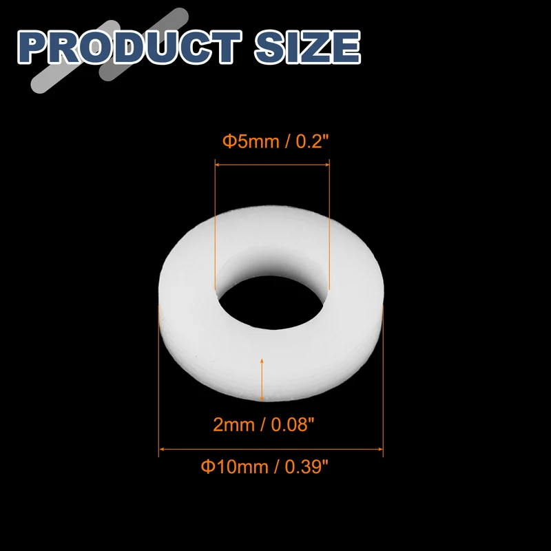 M5 PTFE Flat Washer, 32 Pcs 5x10x2mm O-Ring Sealing Gasket, White