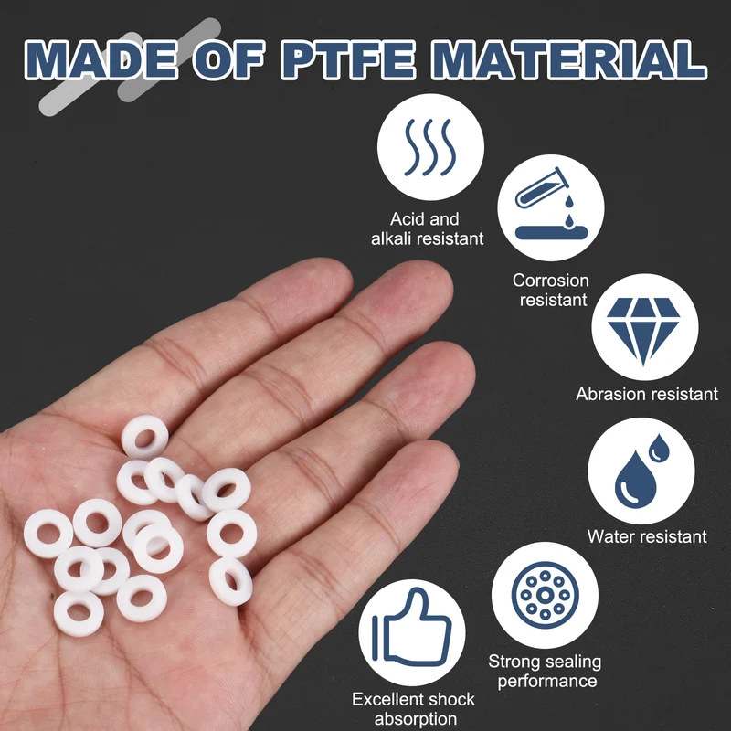 M5 PTFE Flat Washer, 32 Pcs 5x10x2mm O-Ring Sealing Gasket, White