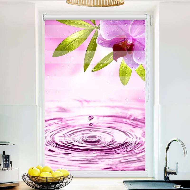 Klemmfix Doppelrollo "Pinke Orchidee mit Wassertropfen" | Klemm Doppelrollo