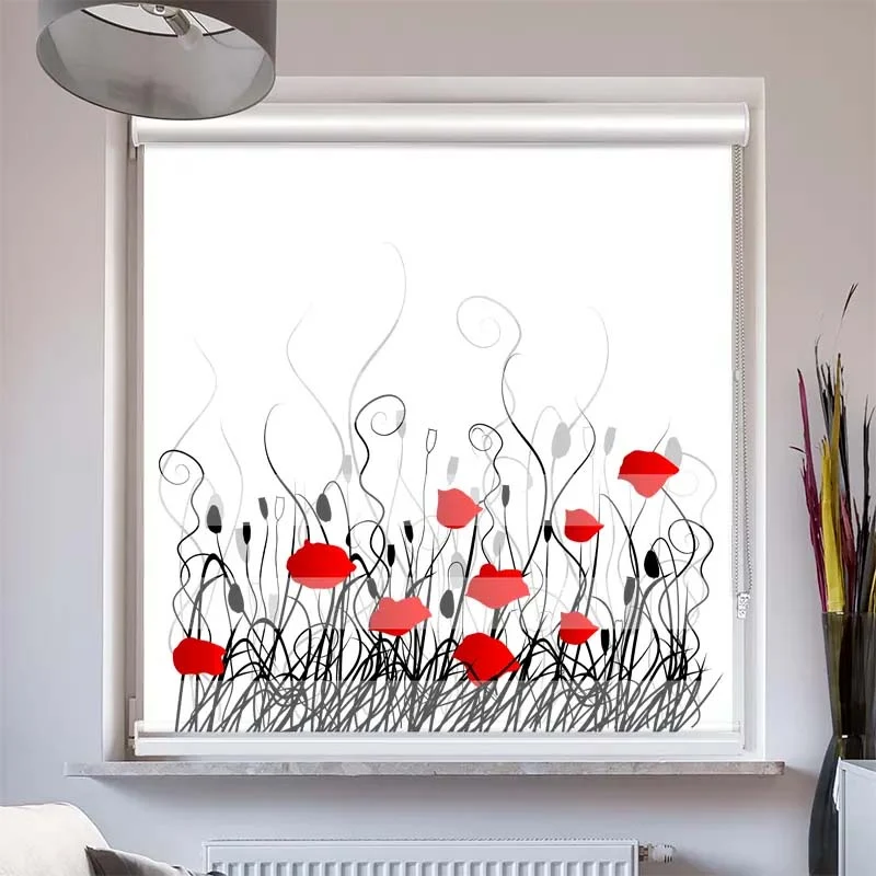 Doppelrollo mit Kassette "Mohnblumen Grafik"