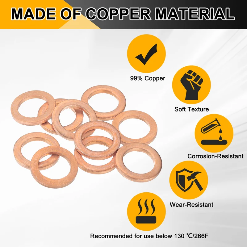14pcs Copper Flat Washers M12x18x2mm Sealing Ring Plug Gaskets