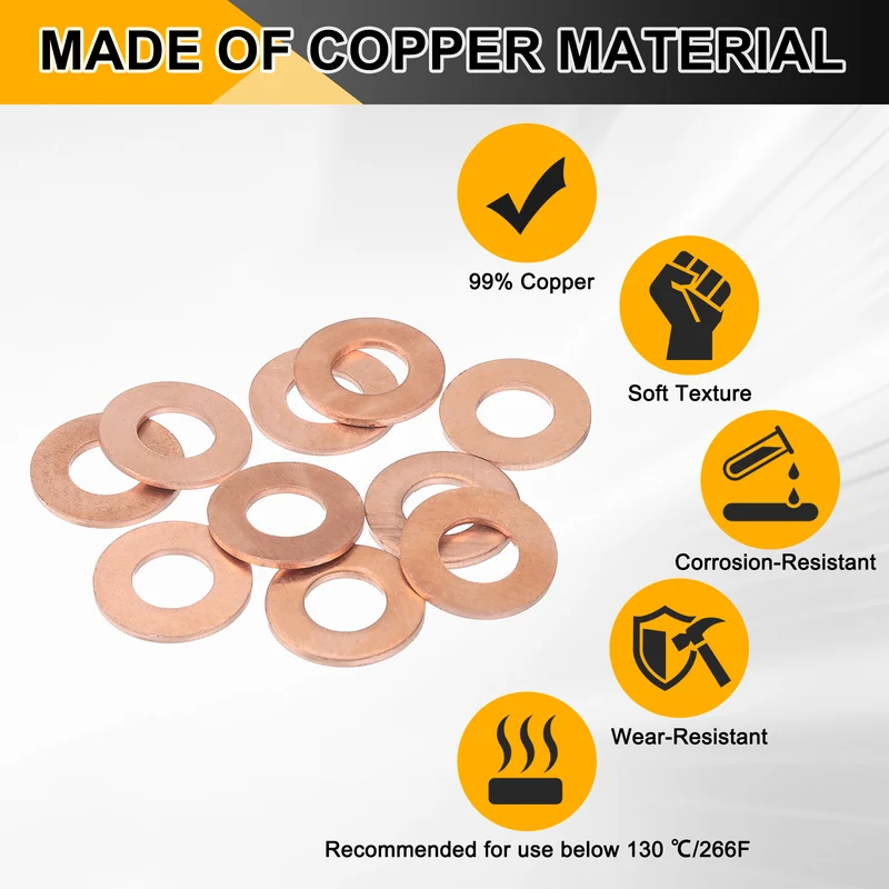14pcs Copper Flat Washers M8x18x2mm Sealing Ring Plug Gaskets