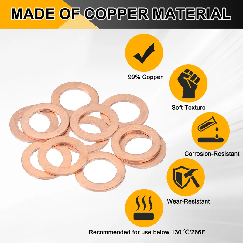 14pcs Copper Flat Washers M14x22x1.5mm Sealing Ring Plug Gaskets