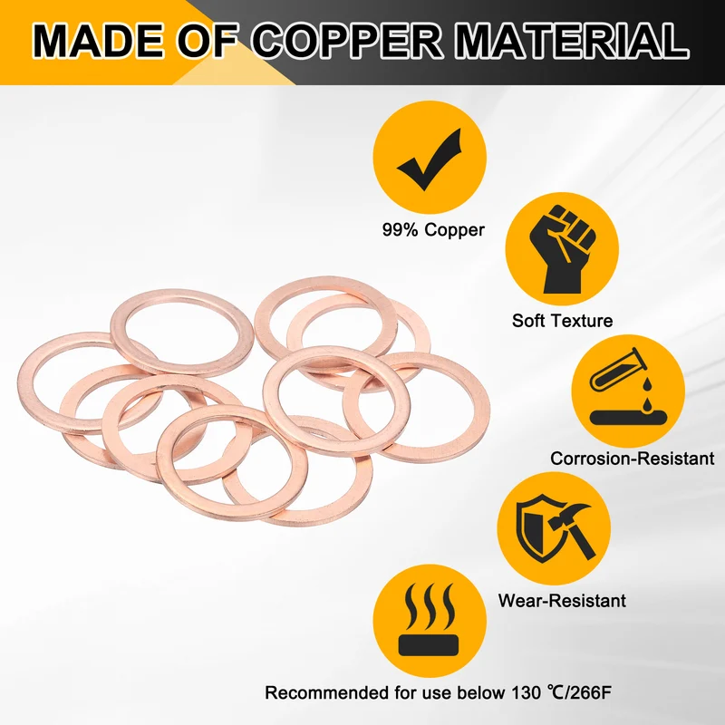 14pcs Copper Flat Washers M22x28x1.5mm Sealing Ring Plug Gaskets