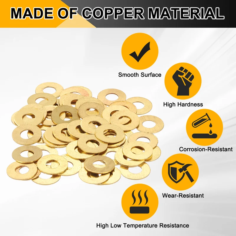 Flat Washers, (M5x12x0.8mm, Golden) (80 Pcs), Brass Sealing Gasket Rings