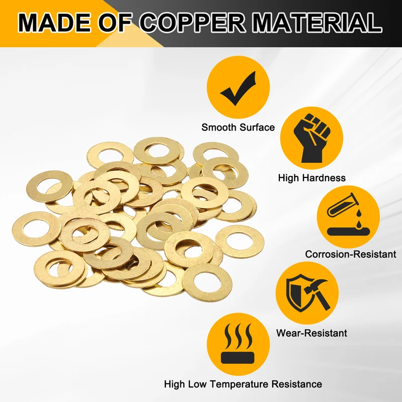 Flat Washers, (M8x16x0.8mm, Golden) (80 Pcs), Brass Sealing Gasket Rings