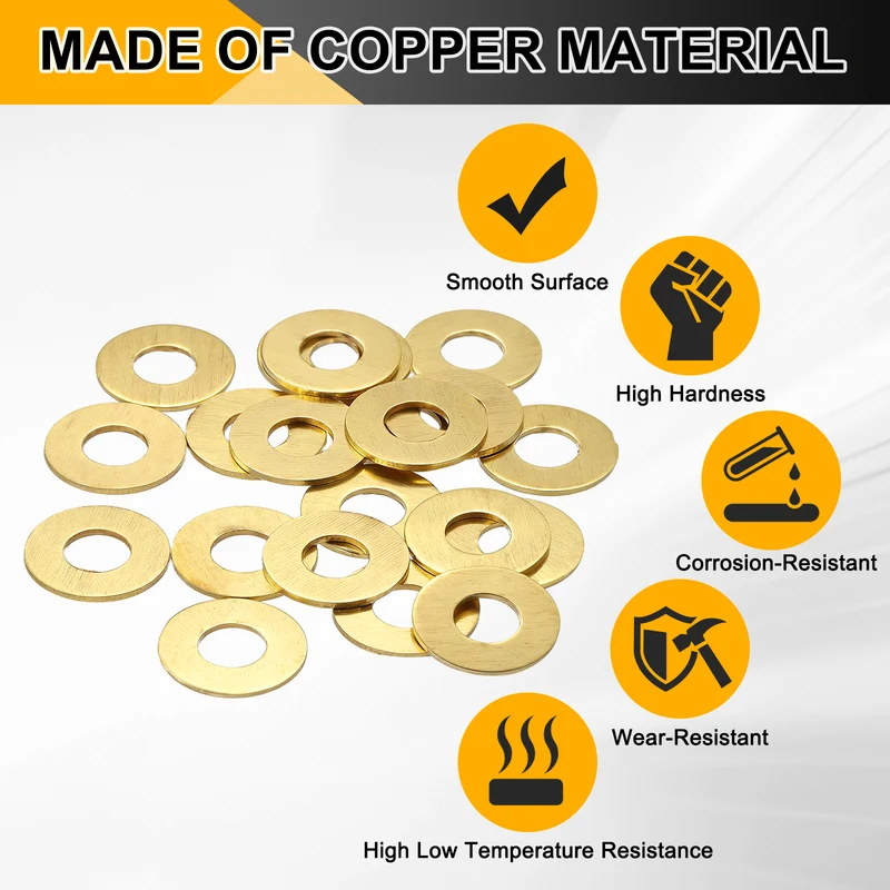 Flat Washers, (M4x9x1mm, Golden) (32 Pcs), Brass Sealing Gasket Rings