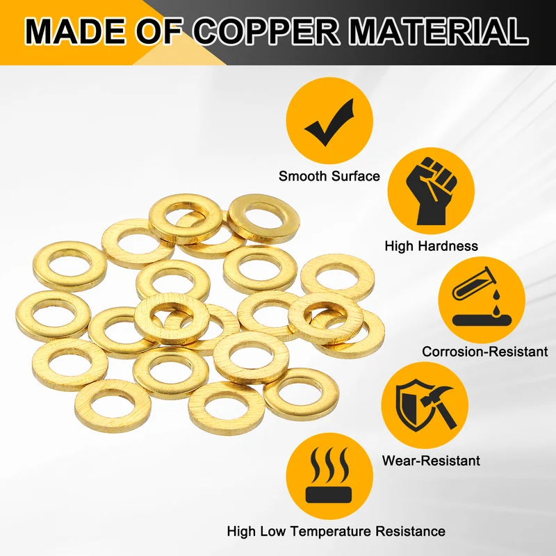 Flat Washers, (M3x6x1mm, Golden) (32 Pcs), Brass Sealing Gasket Rings